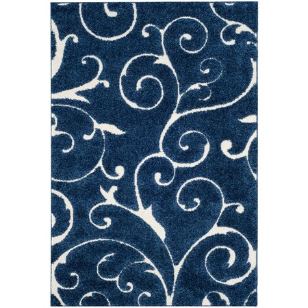 Safavieh 11 x 15 ft. Shag Power Loomed Rectangle Area Rug; Dark Blue & Cream SG455-6511-1115